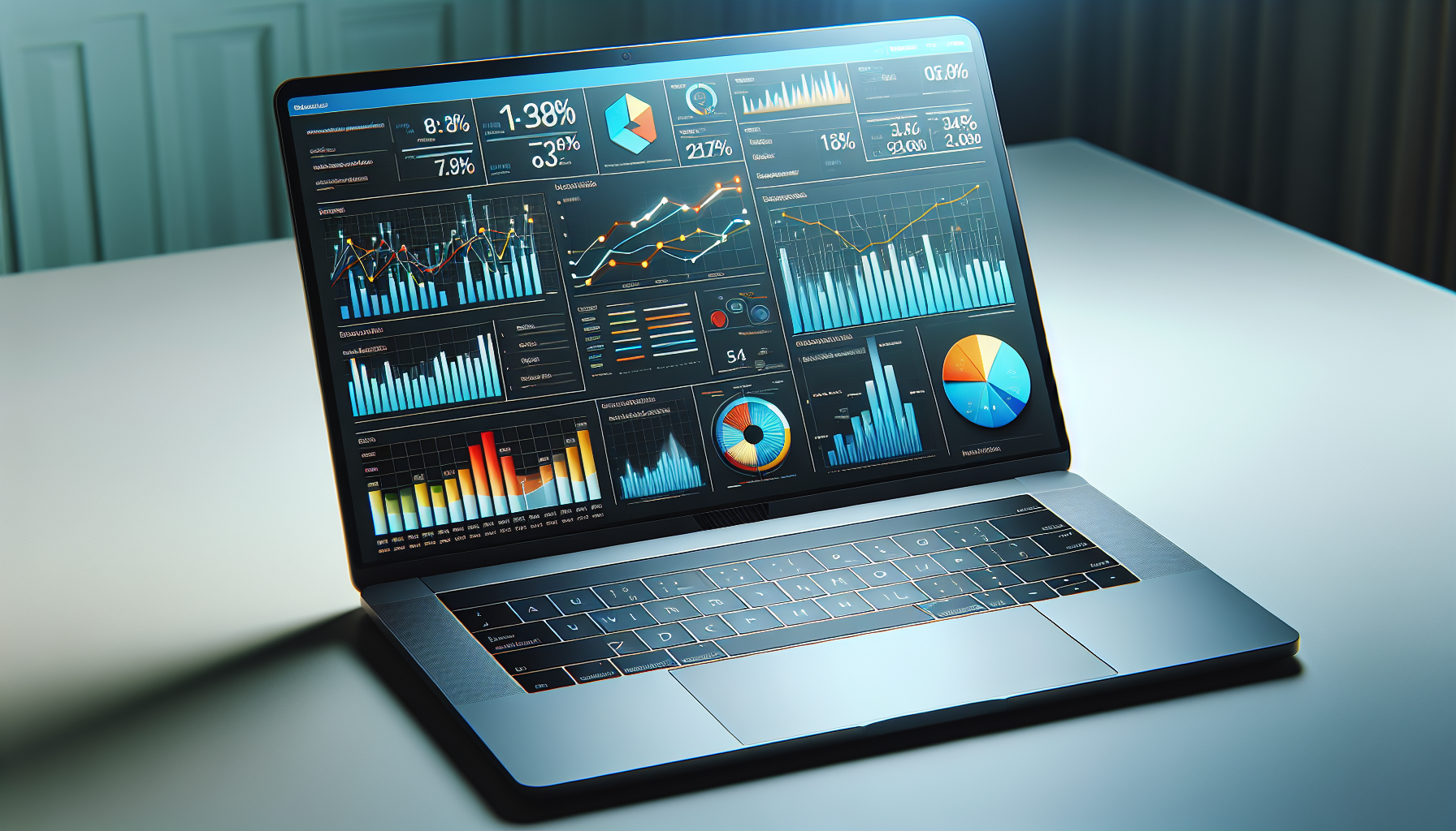 Imagen de gráficos de datos que muestran crecimiento de negocio en una laptop
